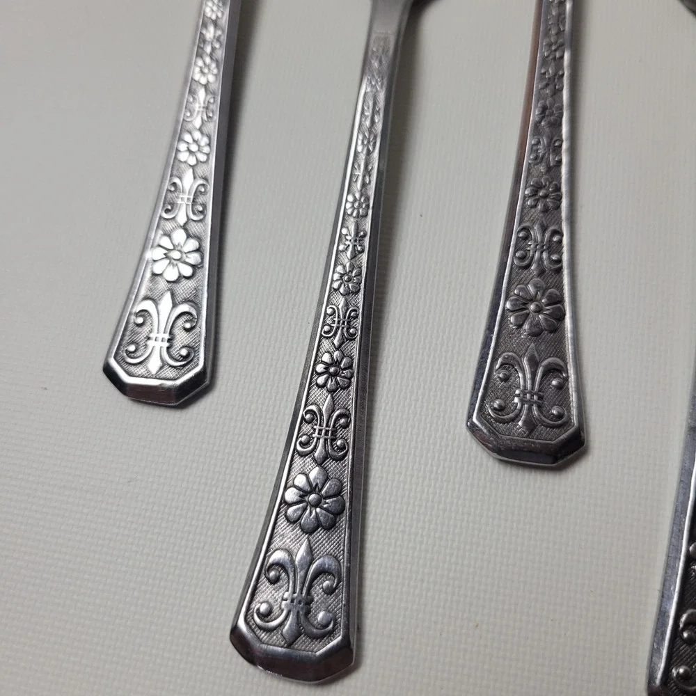 Interpur Florenz Stainless Steel Salad Forks Set of 5 Floral Fleur-de-lis Korea